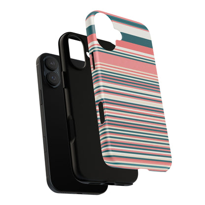 Striped Tough Phone Case — Coral, Teal & White Protective Cover