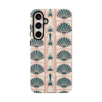 Art Deco Fan Pattern Tough Phone Case — Teal & Blush Retro Protection