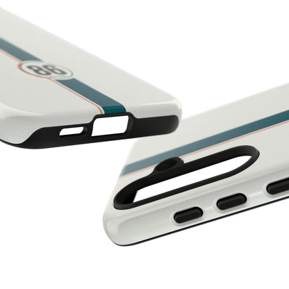 Racing Stripe Tough Phone Case — Retro White With '86 Circle Badge
